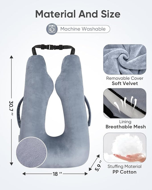 Car Travel Pillow for Kids Adults, Raised Padding Head and Neck Support Car Seat Sleeping Pillow for Toddlers, Portable U Shaped Body Pillow for Cars Seat On Road Trip (Light Gray)
