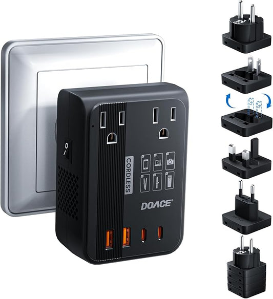 DOACE 350W Voltage Converter US to Europe - 220V to 110V Converter for European Travel, Power Converter Adapter Combo with PD Chargers for Hair Straightener Shaver Toothbrush CPAP Laptop Camera Phone