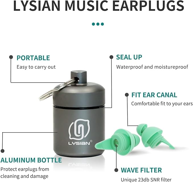 LYSIAN High Fidelity Concert Ear Plugs for Music Reusable-2 Pairs Pack Musicians Earplugs for Noise Cancelling, Concert Festivals, Drummers, DJS, Raves, Games -23dB