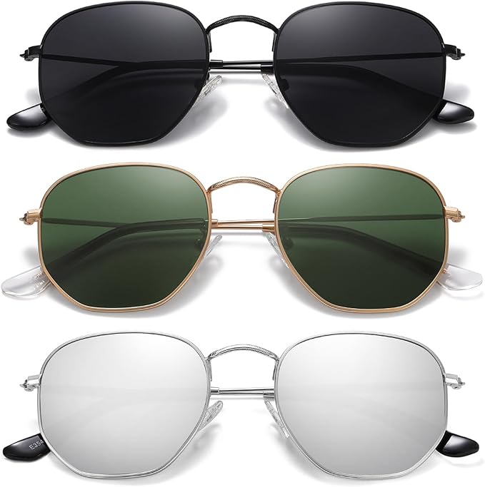 MEETSUN Polarized Hexagon Sunglasses for Women Men Polygon Square Sun Glasses UV400 Protection Metal Frame