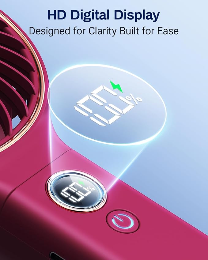 SWEETFULL Handheld Portable Fan, 5000mAh Rechargeable Battery, 6 Speed Wind, LED Digital Display, Foldable Electric Personal Mini Travel Fan with Backup Power, Summer Essentials Gifts for Women Girl