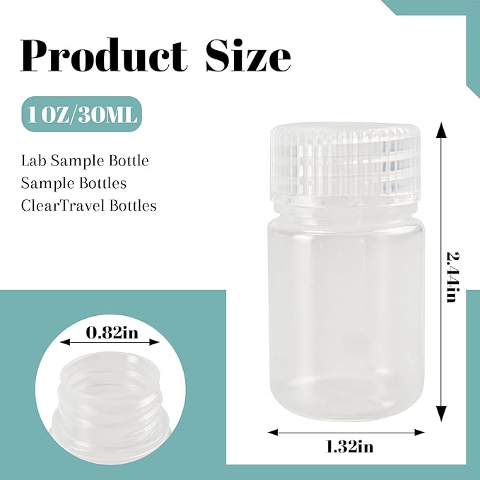 12-Pack 1oz Wide Mouth Plastic Reagent Bottles, Translucent PP Sample Containers with Screw Caps for Lab, Travel, Classroom, Liquid Storage (12, 1 oz 30 ml)