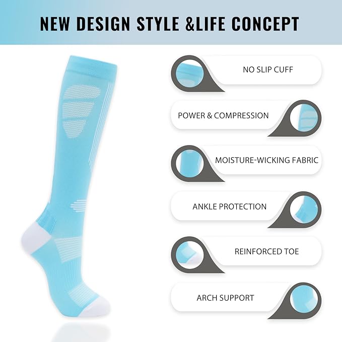fenglaoda Compression Socks for Women Men 3 Pairs Graduated Compression Support Circulation Socks for Nurses
