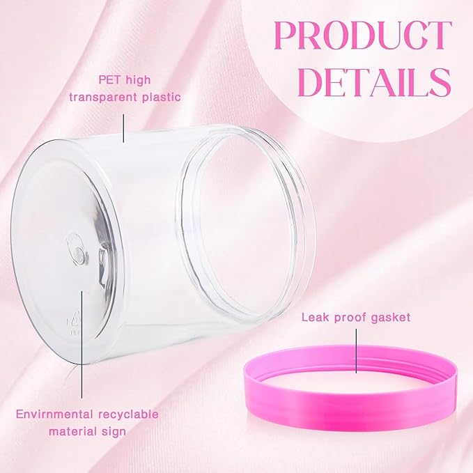 SATINIOR 12 Pack 16 oz Plastic Container Jars with Lids Round Clear Travel Cosmetic Container Slime Jars for Toiletries, Lotion, Cream, Ointments, Makeup, Rhinestone, Samples, Kitchen Storage(Pink)