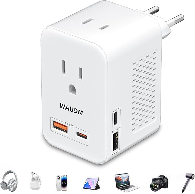 220 V to 110 V Voltage Converter, 20 W PD, Reduces 220 V to 120 V, U.S. to Europe Travel Converter for Over 80 Countries, Including Most European Countries, France, Germany, Italy and Australia