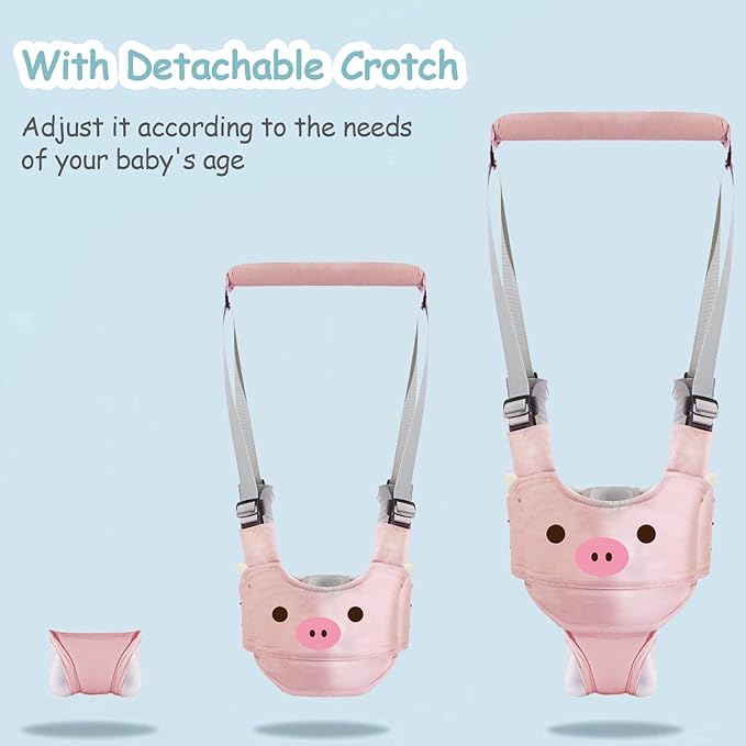 Baby Walking Harness Handheld Baby Walker Assistant Belt Adjustable Toddler Infant Walker Harnesses Standing Up Walking Learning Helper with Detachable Crotch for 9-24 Month (Pink Pig)