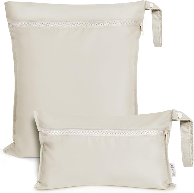 haakaa Waterproof Wet Bags for Baby Wet Dry Bags for Cloth Diaper, Swimsuit & Travel, 2pcs, Beige