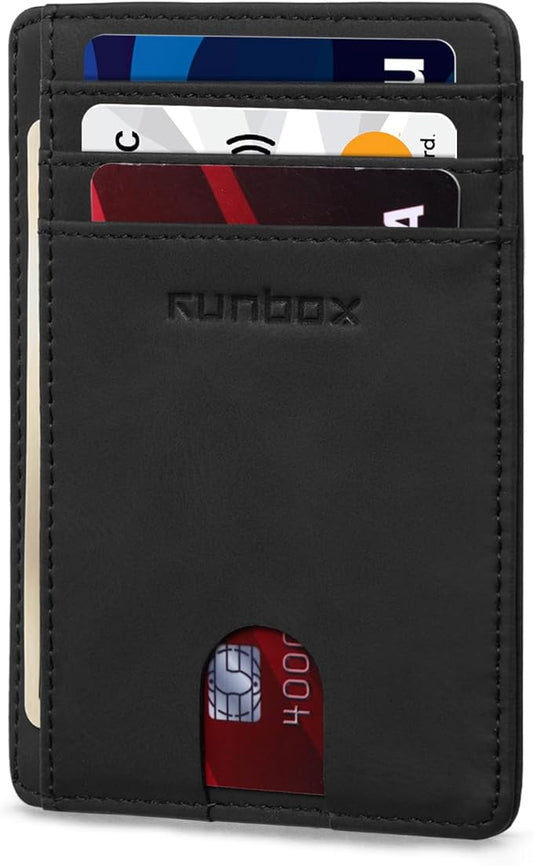 RUNBOX Slim ID Cases Minimalist Front Pocket RFID Blocking Leather Wallets for Men and Women Card Holder Wallets Gifts for men