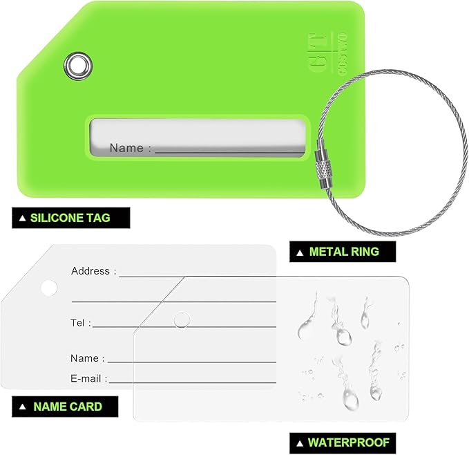 Gostwo 2 Pack Silicone Luggage Tags for Suitcases, 26 Initial Letter Baggage Labels Handbag School Bag Suitcase Instrument Tag with Stainless Steel Loop(Green)(Letter D)