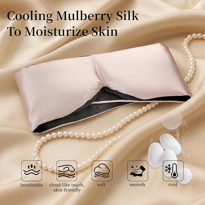 USlixury Silk Sleep Mask, 3D Contoured Sleeping Masks, Blackout Sleep Mask for Women with Nose Wing,100% Pure Mulberry Silk Eye Masks,Face-Hugging Non-Slip, 27.5x4.5'', Peach