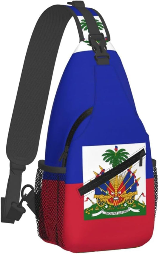 Haiti Flag Sling Bag Multipurpose Crossbody Sling Backpack Travel Cycling Hiking Shoulder Bag For Women Men