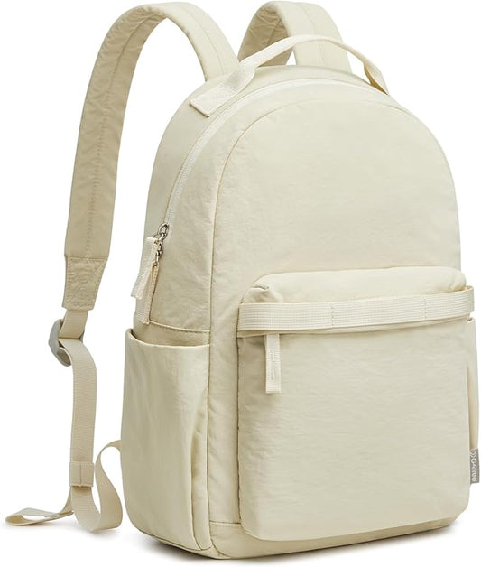 G4Free Small Nylon Backpack for Women Men, Lightweight Backpack Daypack for Travel Work Hiking, Beige