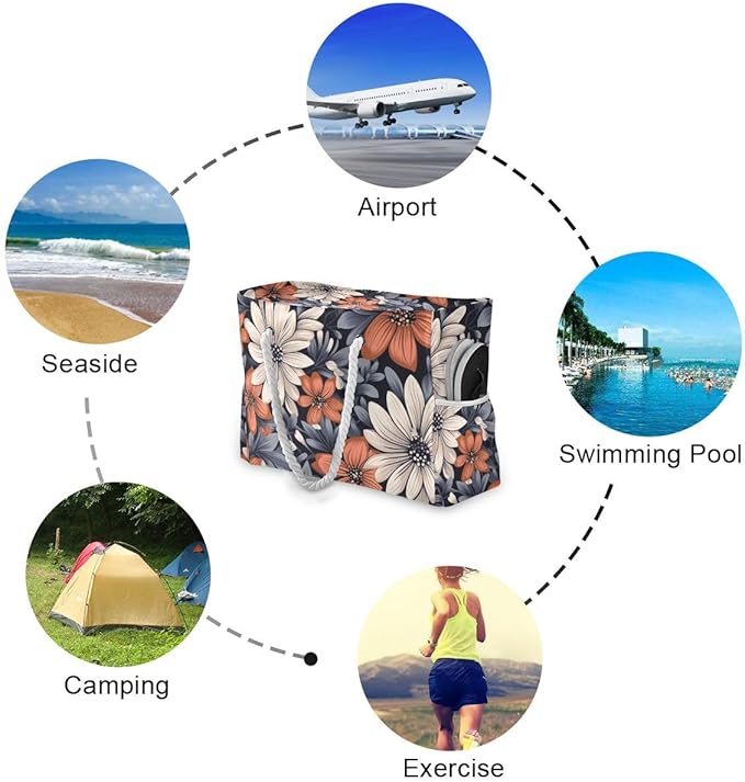 senya Large Beach Shoulder Bags Canvas Tote Water Resistant for Gym Travel Daily