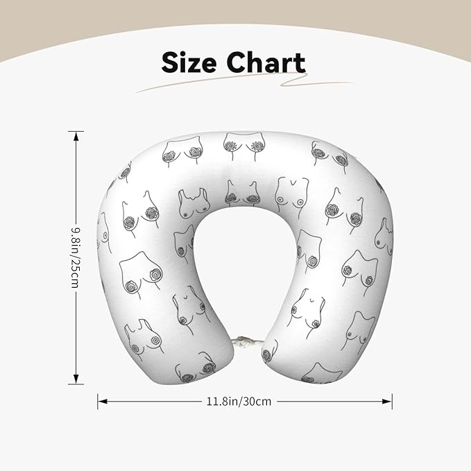 Travel Neck Pillow for Pain Relief Sleeping, Woman Breast Set Funny Boobs, Comfortable Memory Foam Chin Head Cushion Support with Zip Cover, Fashion Car Flight Pillows