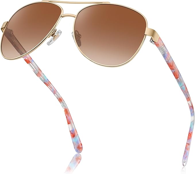 CARFIA Retro Trendy Pilot Sunglasses for Women Polarized UV Protection, Lightweight Outdoor Driving Lady Sunnies Metal Frame