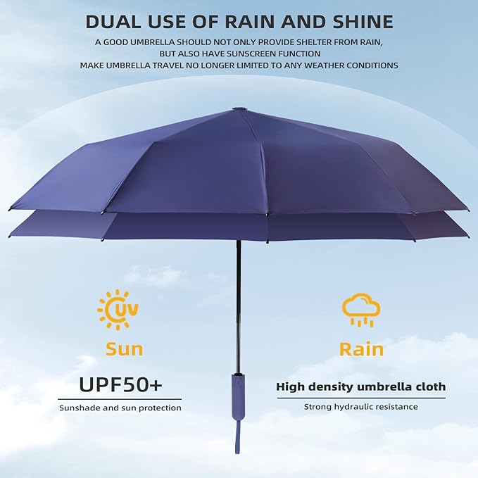 Folding Umbrella Anti-UV Compact Durable Folding Umbrella Auto Open Close Windproof Travel Umbrella Premium Grip Fits Backpack