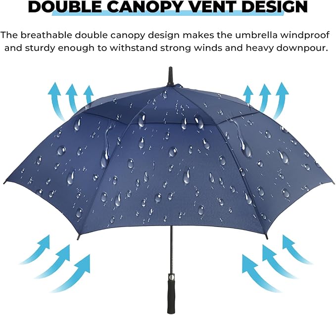 ZDSSM Automatic Open Golf Umbrella, 54/62/68/72 inch Extra Large Oversize Double Canopy Vented Stick Umbrellas, Windproof Waterproof Umbrella for Men And Women