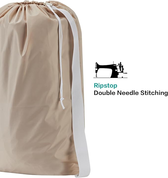 HOMEST XL Nylon Laundry Bag with Strap, Large Dirty Clothes Organizer, Easy Fit a Laundry Hamper or Basket, Can Carry Up to 4 Loads of Laundry, Beige