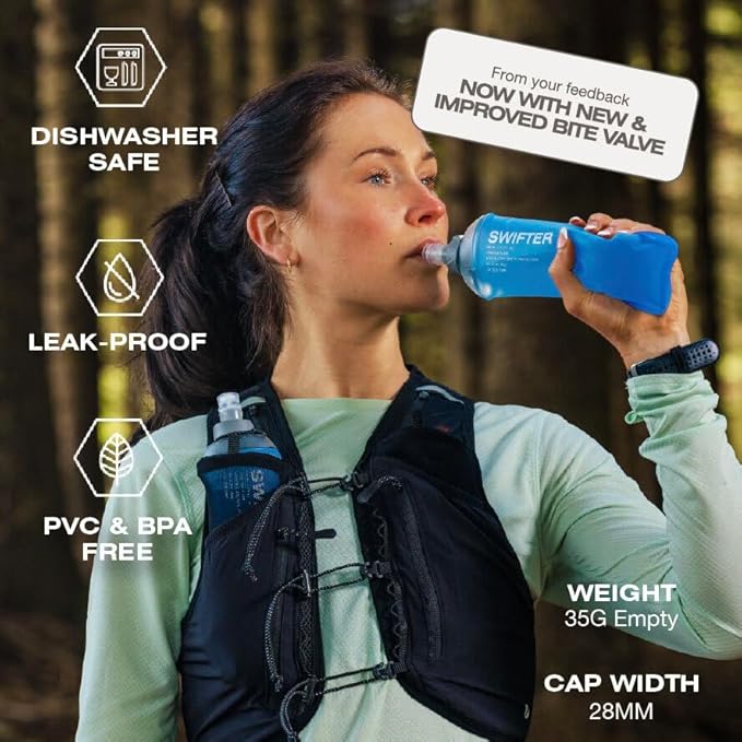 SWIFTER 2x Soft Flask 500ml | Running, Hiking, Cycling Hydration Flask | Collapsible, Leakproof, Reusable | Matt Finish, Sky Blue