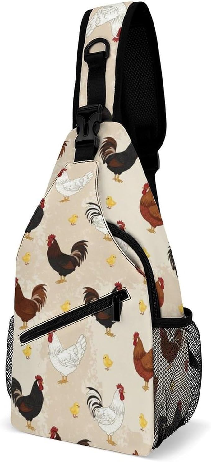 SWEET TANG Large Capacity Sling Chest Bag Backpack, Fashion Daypack Funny Colorful Rooster Cute Chicken, Cross Body Funny Shoulder Sack with Adjutable Strap for Men Women Travel