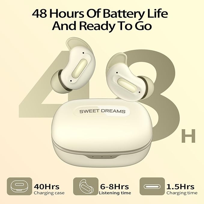 Sleep Earbuds, Mini ANC Wireless Earbuds Bluetooth 5.4 Headphones Deep Bass Stereo, 48H Playtime Ear Buds, 4 ENC Noise Cancelling Mic, In Ear IP7 Waterproof Earphones for Side Sleepers,Touch Control