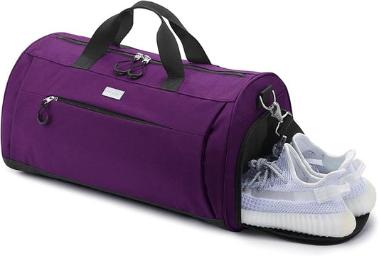 TOPDesign Gym Bag for Women & Men, Unisex Duffel Bag with Shoe Compartment & Wet Pocket for Travel Sports Gym (M Purple)