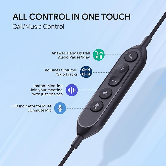 Yealink UH42 USB-C/A Headset with Noise Cancelling Mic, Wired Headphones for PC Computer Laptop, Compatible with Zoom Teams, Comfort Ear Cushions, Stereo Sound, in line Controls