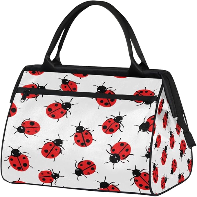 Large Travel Duffle Bag for Women Men,Waterproof Weekender Overnight Bag Carry on Tote Bags for Gym Sport Business Trip,Ladybug On White Duffel Bags