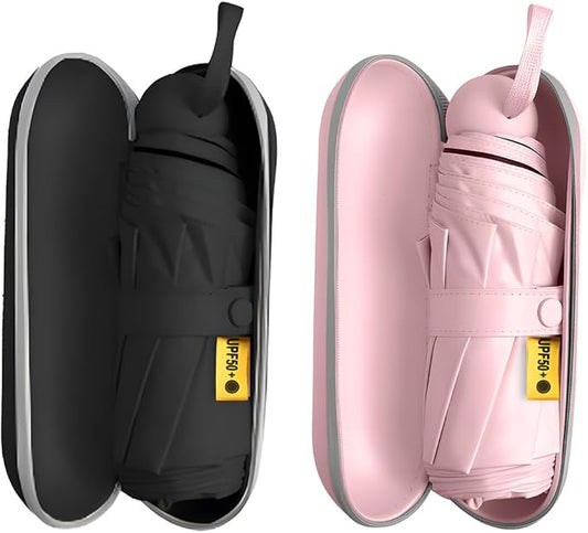 TOPSAIL Mini Umbrella Compact for Travel, UV Sun Protection(UPF50+), Waterproof for Light Rain, Suitable for Women & Kids With a Case, Manual 6k Folding Small Pocket Size Ufor Backpack/Purse