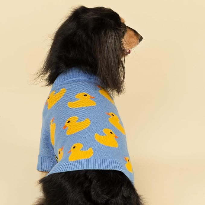 Fitwarm Funny Duck Dog Sweater, Thermal Dog Winter Clothes for Small Dogs Boy Girl, Pet Outfit, Blue, Yellow, XXL