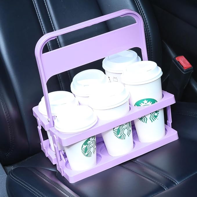 musbus Reusable Drink Carrier with Handle for Food Delivery Drivers, Portable Cup/Coffee Holder Accessories for Delivery, Foldable Drinks Caddy with Tray, Car Durable Plastic Festive Bottle, Vacation
