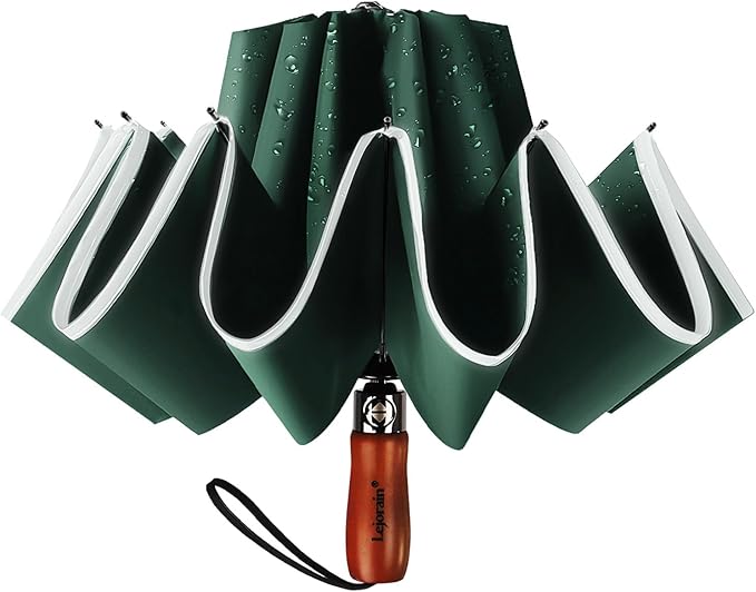 Lejorain Golf Large Inverted Umbrella - Black Big Windproof Heavy Duty Upside Down 46/50/54 Inch Compact Reverse Car Automatic Folding Reflective Umbrella