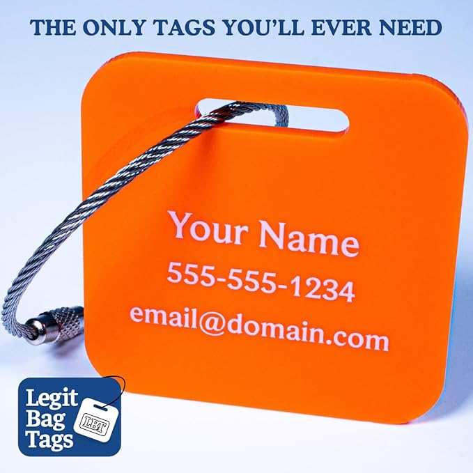 Custom Luggage Tags (3 or 6 Pack) - Personalized Unique Suitcase & Backpack Travel, Durable, Waterproof & Heavy Duty (Orange)