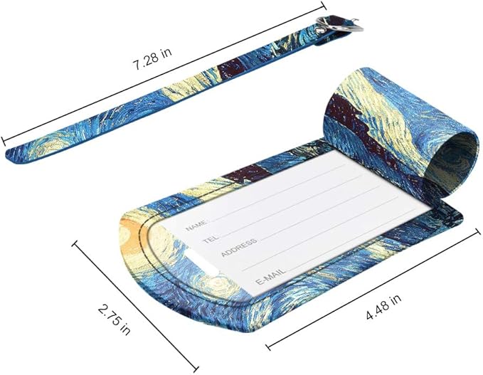 FINTIE 2 Pack Luggage Tags, Leather Name ID Labels with Privacy Cover for Travel Bag Suitcase, Theme - Starry Night