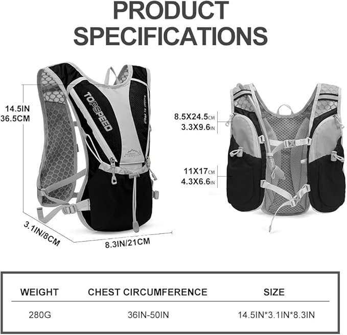 Hydration Pack Backpack，IX INOXTO Running Hydration Vest with 1.5L ( 50 oz) Water Bladder for Men Women，Lightweight Water Backpack for Hiking Cycling Climbing Camping