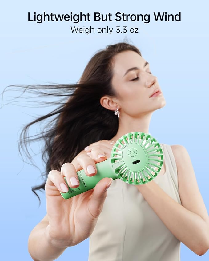 SWEETFULL Mini Portable Fan - Rechargeable Handheld Fan, 3 Speeds Personal Small Hand Gifts for Travel Essentials, Lash, Makeup, Eyelash, Kids, Girls, Women - USB, Cute Design Green