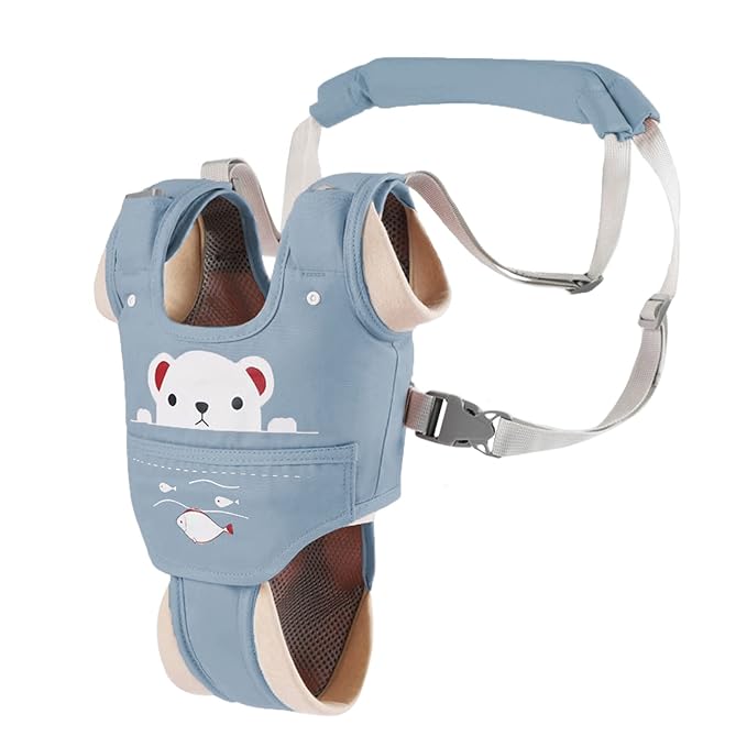 Baby Walking Harness Handheld Baby Walker Assistant Belt Adjustable Toddler Infant Walker Safety Harnesses Standing Up Walking Learning Helper with Detachable Crotch for 9-24 Month Old (Blue)