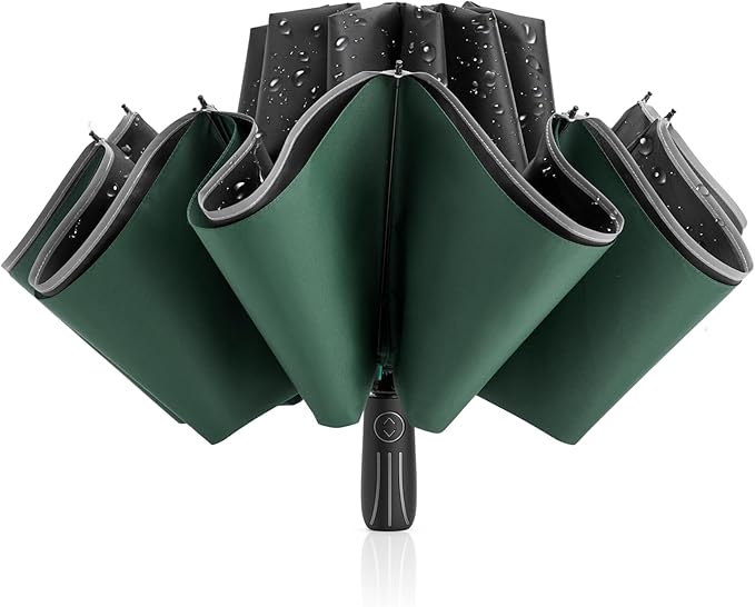 G4Free 54 Inch Large Double Layer Inverted Umbrella, 12 Ribs Compact Windproof Automatic Folding Reverse Umbrella with Reflective Strip for rain