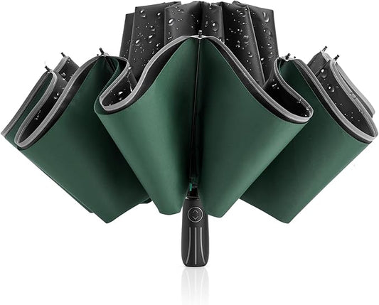 G4Free 54 Inch Large Double Layer Inverted Umbrella, 12 Ribs Compact Windproof Automatic Folding Reverse Umbrella with Reflective Strip for rain