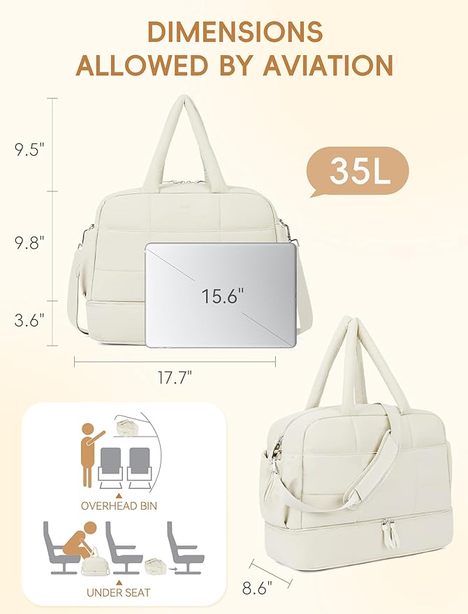 CLUCI Weekender Travel Bag for Women Puffer Tote Bag Carry On Duffle Overnight Bags with Shoe Compartment