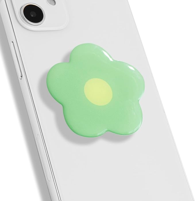 OnTheGrip Cute Solid Color Daisy Flower Design Collapsible Mobile Phone Grip Stand Holder for Smartphone Tablet Cell Phone Accessory (Green)