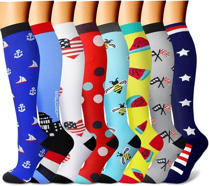 CHARMKING Compression Socks for Women & Men Circulation (8 Pairs) 15-20 mmHg is Best Support for Athletic Running,Cycling