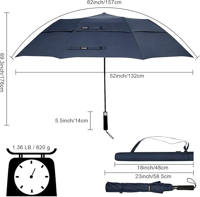 G4Free 62 Inch Portable Golf Umbrella Large Oversize Double Canopy Vented Windproof Waterproof Automatic Open Stick Umbrellas for Men and Women(Dark Blue)