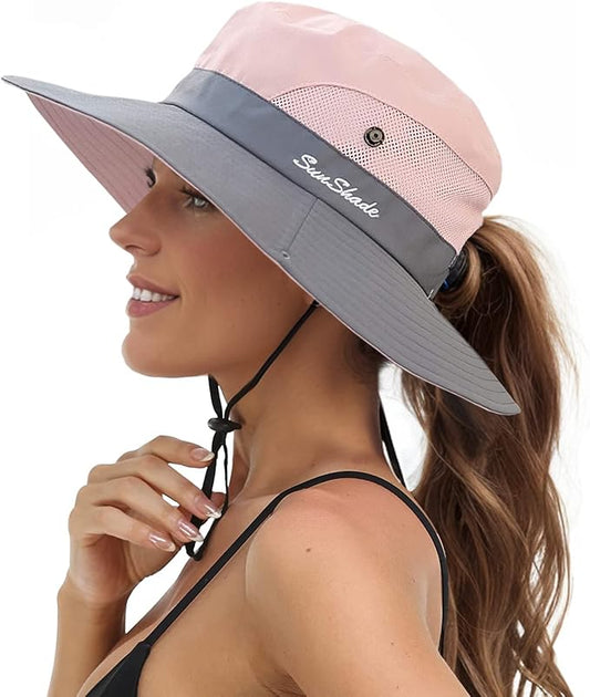 Sun Hats for Women Beach Hat Ponytail Hat Womens Sun Hat with UV Protection Wide Brim