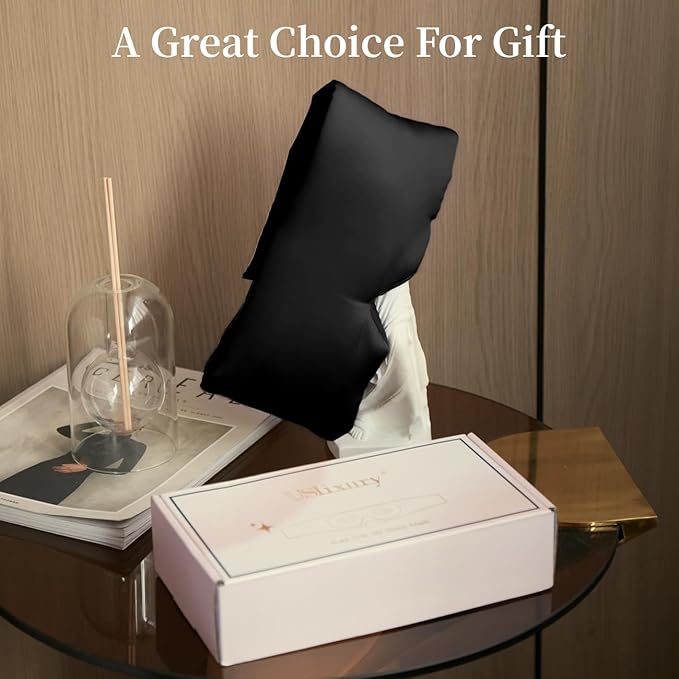 USlixury Silk Sleep Mask, 3D Contoured Sleeping Masks, Blackout Sleep Masks for Women with Nose Wing,100% Mulberry Silk, Face-Hugging Non-Slip SLEP Mask for Side Sleeper, 27.5x4.5'', Black