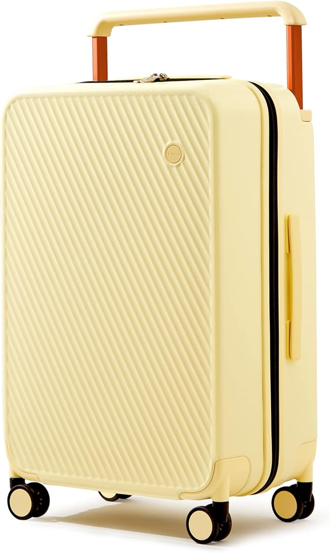 mixi Luggage Suitcases with Spinner Wheels,Upgrade Wide Handle PC Hardshell Rolling Travel Suitcase with TSA Lock, Checked-Medium 24-Inch, Lark Yellow
