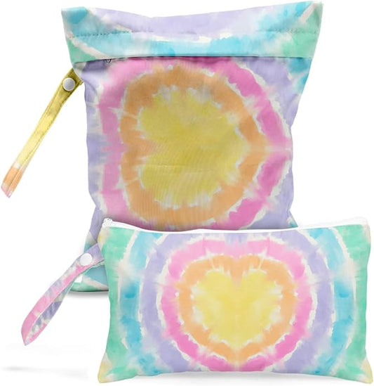 Wet Bag, Wet Dry Bag, Wet Bag for Swimsuit, Travel, Beach, Pool, Diapers, Dirty Yoga Gym Clothes, Toiletries, Makeup Bag, Waterproof Hippie Retro Flower Decor for Women Birthday, 2 Pcs Set.