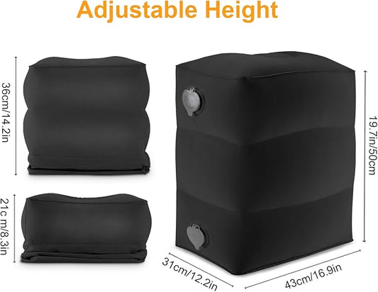 Maliton Inflatable Foot Rest Pillow, Airplane Travel Bed for Toddler, Car Seat Foot Rest for Kids, Adjustable Height Leg Rest Pillow for Airplane, Home, Office(Black, 2 Pack)