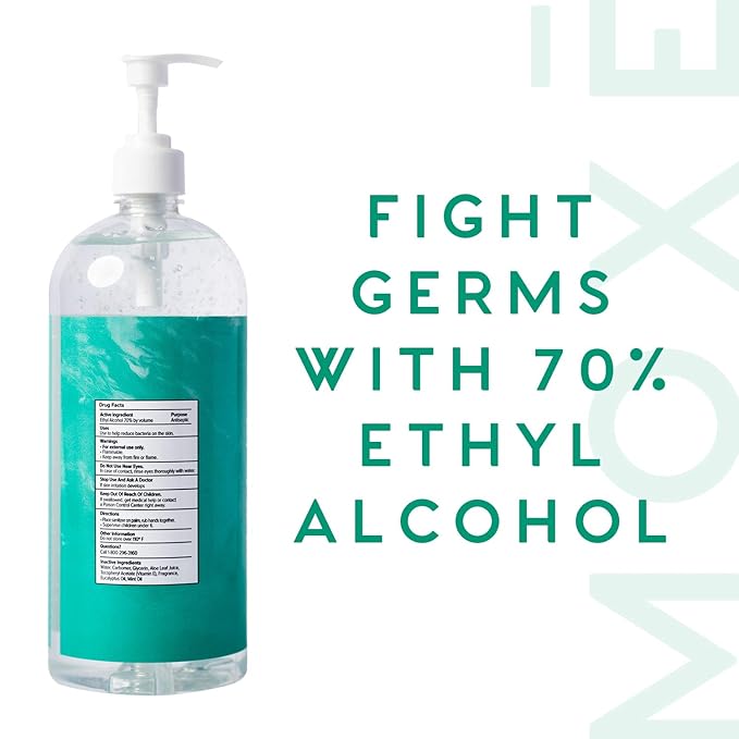 MOXE Premium Eucalyptus & Mint Hand Sanitizer Value Pack - Calming Moisturizing Waterless Antiseptic Cleanser with 70% Ethyl Alcohol, Aloe Vera & Essential Oils - Fights Germs & Bacteria - 4 x 32oz