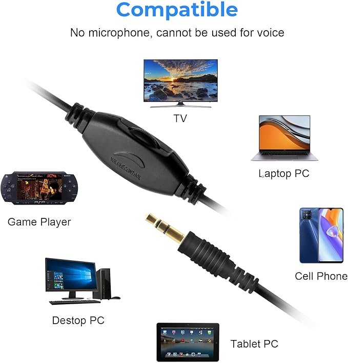 Long Cord Wired Headphones for tv with Volume Control, Over Ear Headphone tv Watching for Seniors with Extra Long Cord, Universal 3.5mm AUX Audio(19.6FT)